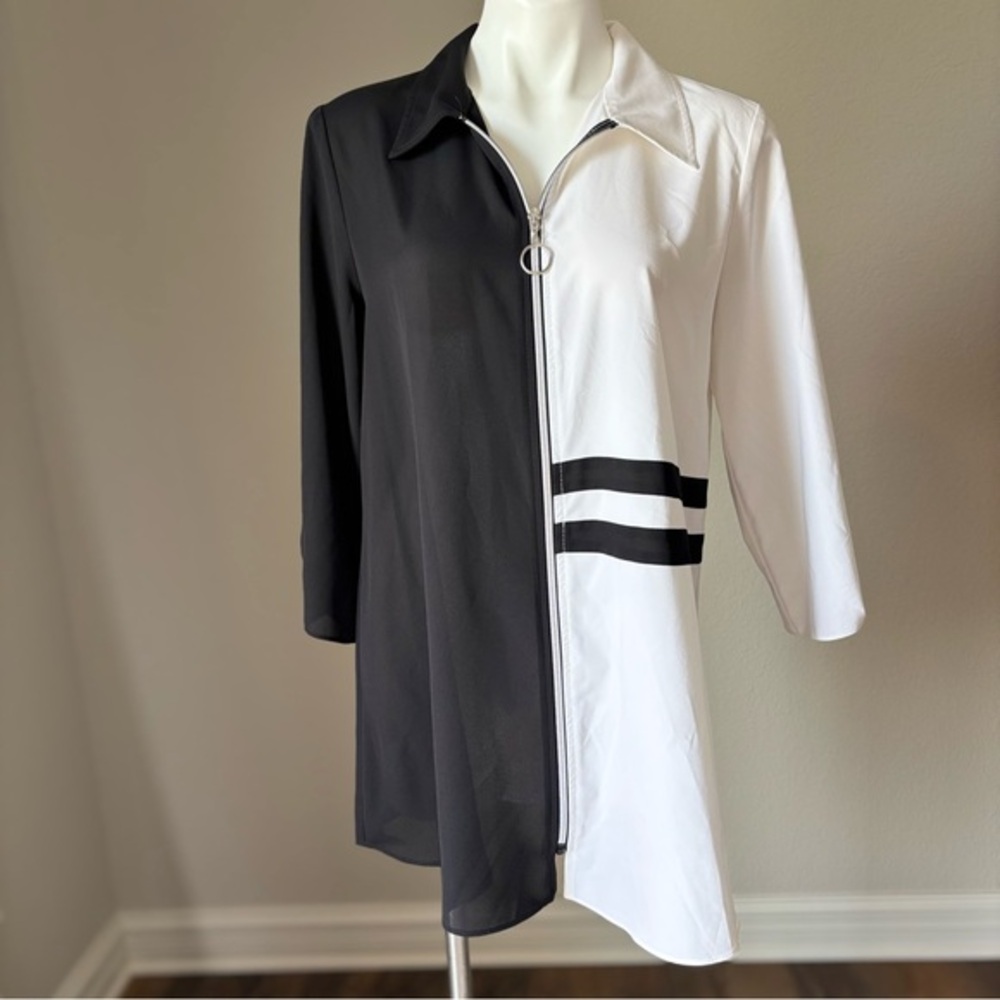 Joseph Ribkoff Color Block Black White‎ Flowy Zipper Front Tunic Womens Size 8
